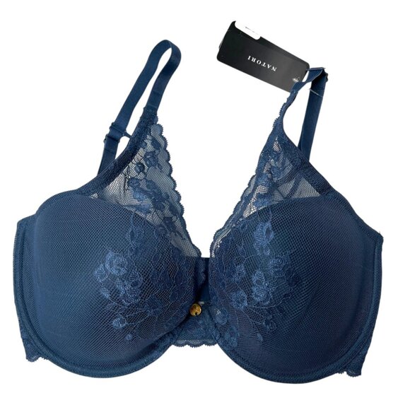 Natori Cherry Blossom Convertible Bra Night Blue Lace Underwire 32DDD - Picture 1 of 8